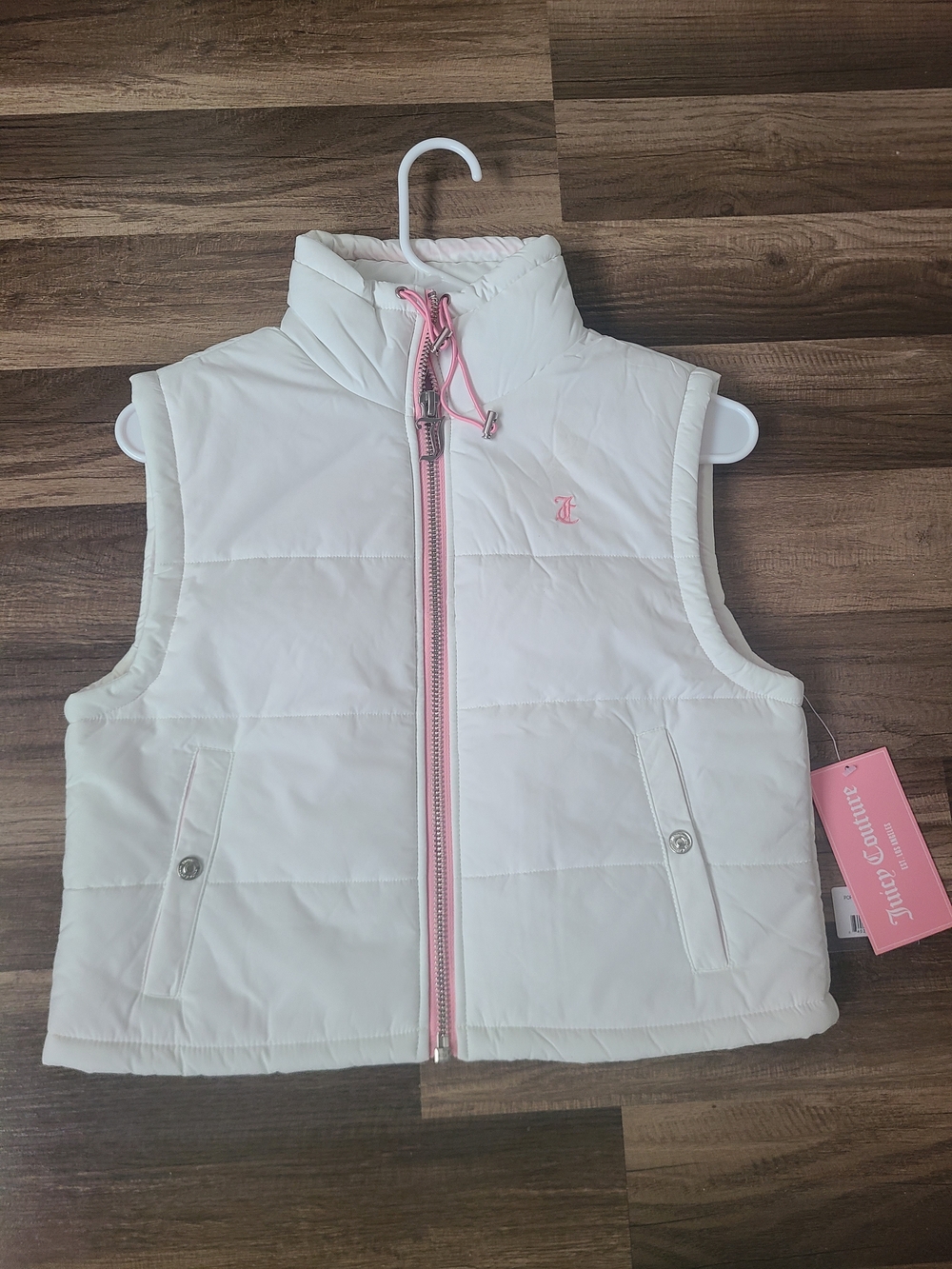 Juicy Couture White Puffer Vest with Pink Trim